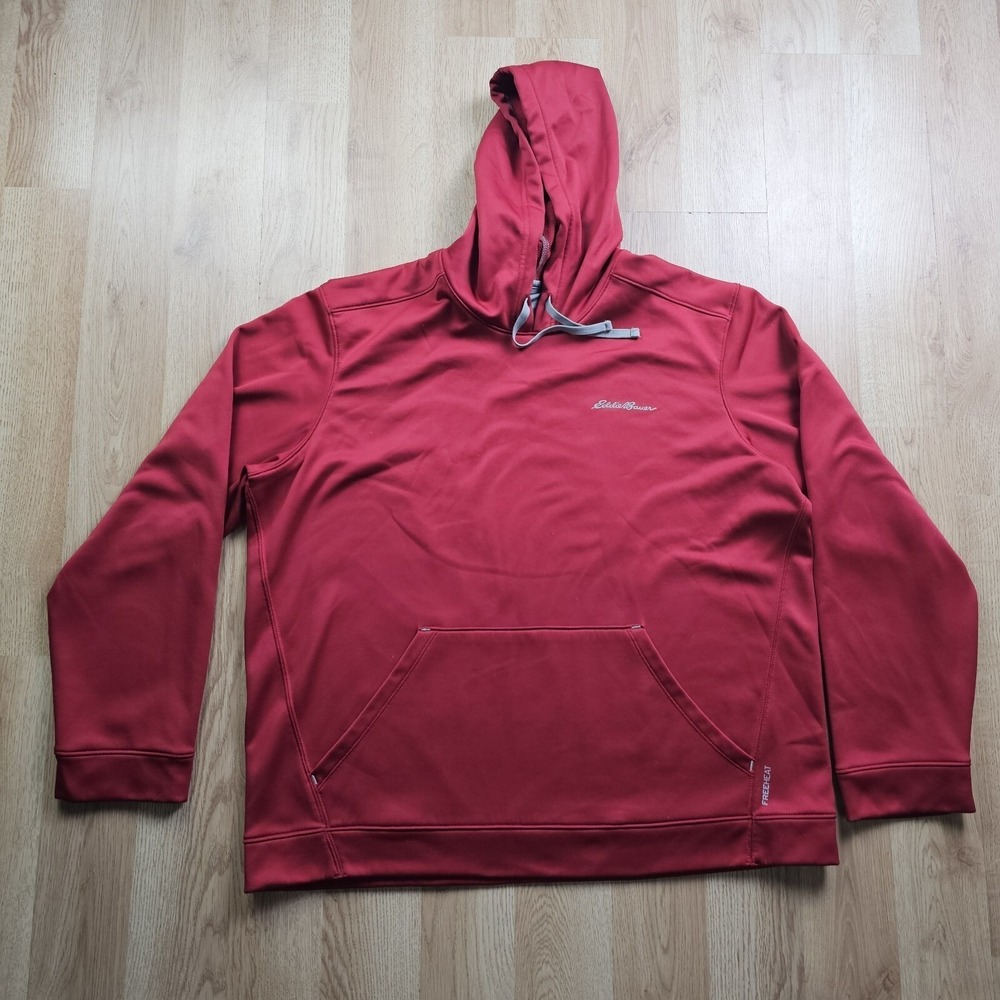 Eddie Bauer Hoodie Mens XL Red FreeHeat Outdoor Performance Fleece Pullover Snag